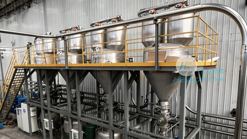 Projet de transport pneumatique à phase diluée de granulés plastiques pour une entreprise plastique à Tianjin
